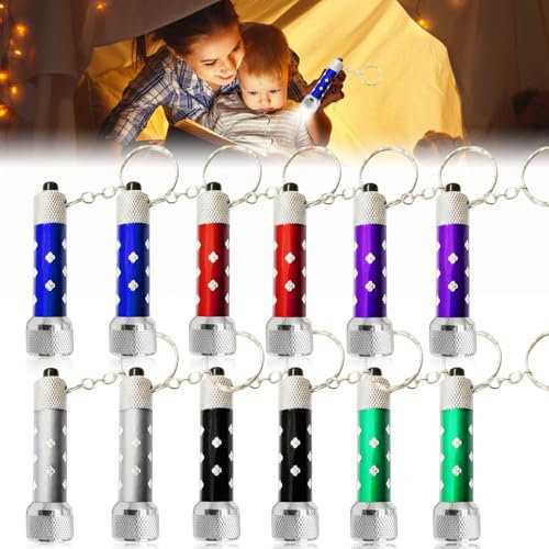 Lot de 12 porte-clés lampe de poche LED : mini lampe de poche LED pour enfants Lampe de poche portable pour l'extérieur, le camping, le cyclisme, porte-clés LED (rouge, bleu, violet, noir, vert, gris