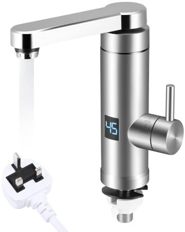 Instant Hot Water Tap, Electric Tap UK Plug, 220V 3000W Electric Hot and Cold Mixer Water Faucet with LED Digital Display for Kitchen Bathroom