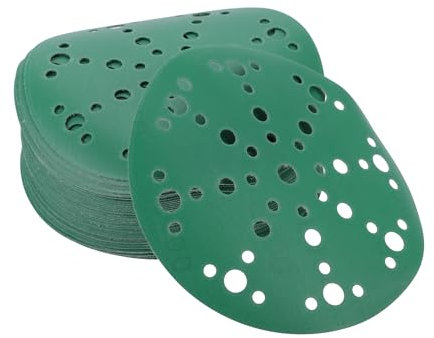 A ABSOPRO Sanding Discs 6 Inch 49 Hole 400 Grit Round Hook and Loop Sandpaper Aluminum Oxide Green 50pcs