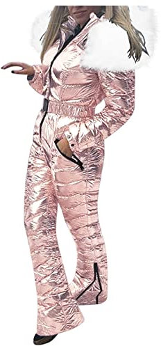 LOIJMK Schneeanzug Damen Winter - Schneeanzug Jumpsuit Einteiler Winddichte Schneeoverall Winter Overalls Skioverall Snowboard Ski Suit mit Kapuze Reißverschluss Skianzüge Skifahren Sätze
