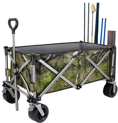 Bollerwagen Faltbar Mit Angelruten-Kits, Gartenwagen Transportwagen Mit All-Terrain-Rädern, Verstellbarer Griff, Handwagen Klappbar Für Camping, Angeln(/Camouflage,B)