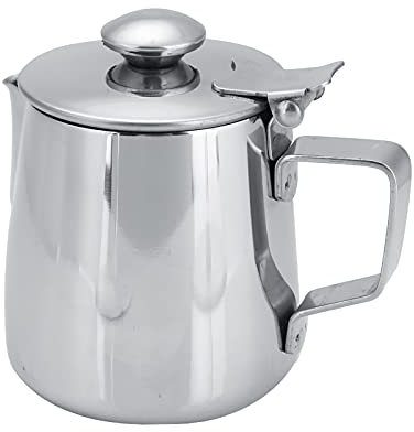 Milchkännchen mit Deckel, Milchkännchen, Milchschaumbecher, Schaumkrug, Milchkännchen, Edelstahl, Milchschaumbecher, mit Deckel, Wählbare Größen, Gewerbliche Nutzung,