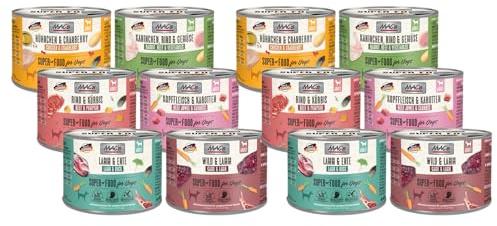 MAC’s Dog 12 x 200g Mix | Garantierte 6 Sorten | Hoher Fleischanteil >90% | Getreidefreies Nassfutter für Hunde | Ohne Zucker & Soja | In der Eifel hergestellt | Praktische 200g Dose