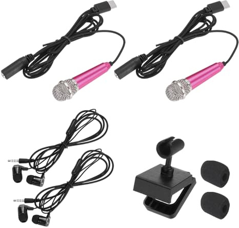 sourcing map 2 Pcs Mini Microphone, Mini Mic Tiny Microphone Phone Type C Mic Small Microphone with Bracket, Sponge Cover for Record Phone Voice, Hot Pink