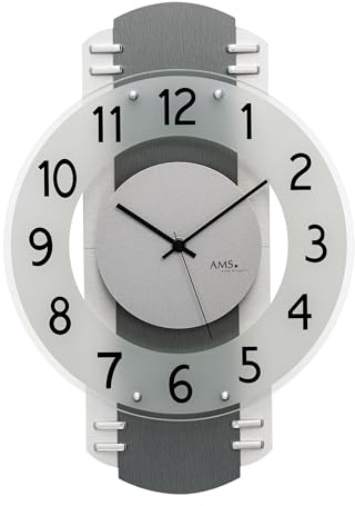 AMS Wanduhr 5618 - Funk-Wanduhr, Küchenuhr, geräuscharme Uhr, Holzgehäuse, 40x28cm, Wohnzimmeruhr, arabische Ziffern
