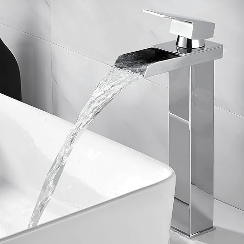 Djedjeo rubinetto a cascata per bagno, miscelatore per bagno in acciaio inox e ottone, risparmio idrico, rubinetto per lavabo, bocca calda e fredda, rubinetto monocomando per lavabo(cromo-h)