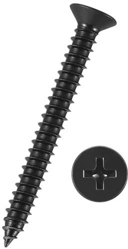 Kozelo 25pcs Phillips Flat Head Wood Screws - [#12x2] 304 Stainless Steel Countersunk Self Tapping Screws for Furniture Assembly, Interior Trim, Outdoor Construction, Black | Flat Head Countersunk Self Tapping Screws for Furniture Assembly, Interior Trim, Outdoor Construction