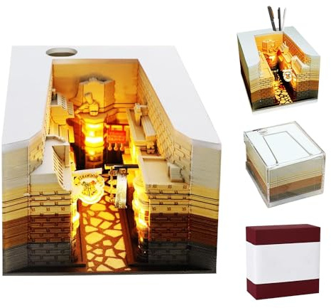 KQWVZ Calendario da Tavolo 3D 2026, Calendario 2026 3D Strappo, Calendario da Tavolo 2026 con Luce e Portapenne, DIYCalendario da Tavolos Magic Castle, Calendario Artistico 3D LED per Casa,Ufficio