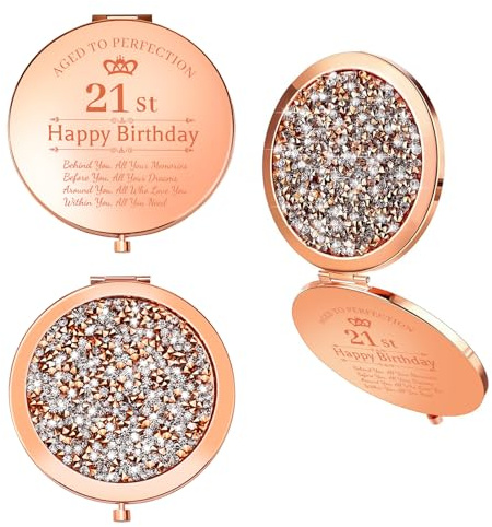 Kompaktspiegel zum 21. Geburtstag für sie, rotgoldener Taschenspiegel, Geschenk zum 21. Geburtstag, Geschenke für Freundin, Schwester, beste Tochter, Enkelin