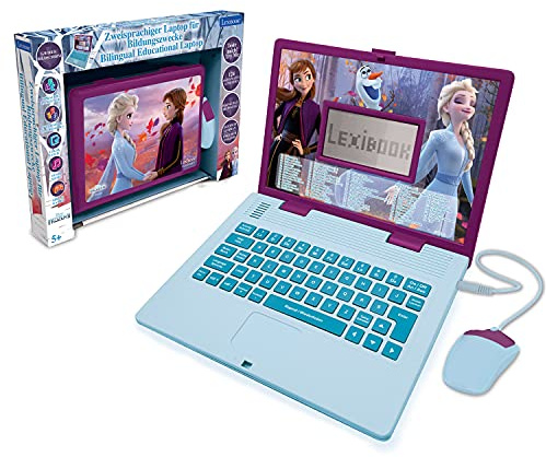 Lexibook Disney Frozen 2 - Zweisprachiger Laptop für Bildungszwecke Englisch und Deutsch, 124 Aktivitäten, Mathematik, Logik, Musik, Uhr, Spiele - Spielzeug für Mädchen - JC598FZi3LXB