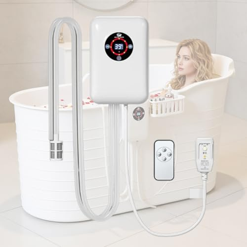 VCYEX Riscaldatore per Vasca Idromassaggio da Interno, Temperatura Regolabile 30-43°C, Molteplici Funzioni di Sicurezza, per Vasca da Bagno Pieghevole, Piccola PiscinaWhite,8.6 * 5.8 * 2.9 inch
