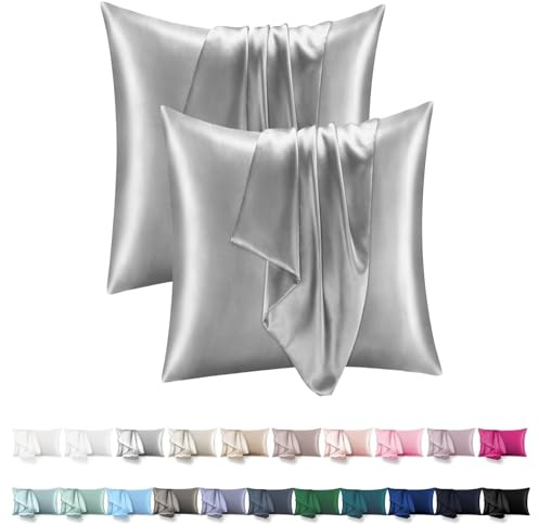 Satin Kissenbezug 80x80 2er Set - Orange Wave Vegane SeideKopfkissenbezug Resistent und Hypoallergen, Weich wie Seidenkissenbezug für Haar und Haut für Kopfkissen 80x80, Öko-Zertifikat