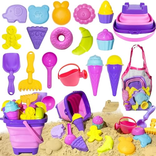 Strandspielzeug für Kleinkinder von 1–3 Jahren, 18-teiliges Strandsandspielzeug für Kinder, lustiger und lehrreicher Sand mit zusammenklappbaren Eimern, Schaufel, Schaufel, Formen und mehr, für Kinde