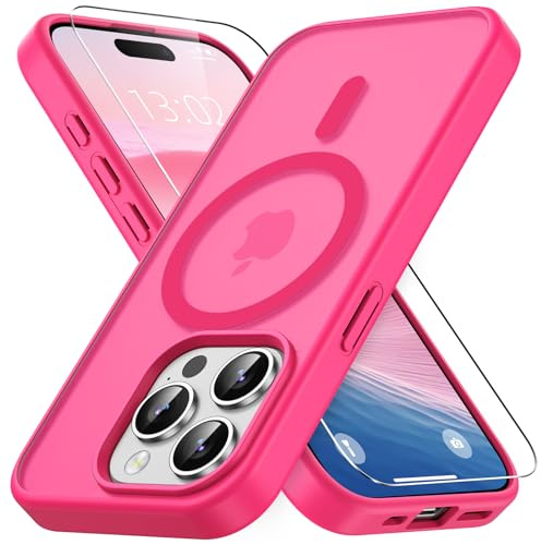 Vansdon Cover Magnetica per iPhone 15 Pro Max con 1 Pezzi Vetro Temperato | Rosa shocking, Compatibile con Magsafe, Protezione anticaduta di livello militare, Custodia Traslucida Opaca Sottile Antiurto
