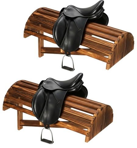 lukar 2 Pack Wood Saddle Rack Wall Mounted, 23.6x11.8x13.4 Heavy Duty Horse Saddle Storage Rack for English Western Saddles, Equipment for Displaying Horse Supplies Accessories at Tack Room