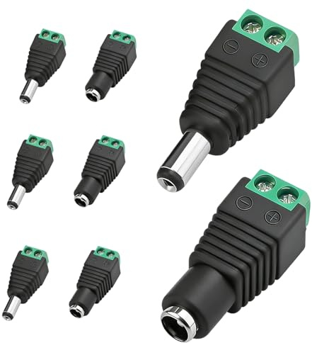 Connettori 12v, 4 Paia Connettore Eelettrico, Spinotti 12v, DC 5,5 mm x 2,1 mm Attacco Maschio Femmina, DC Alimentazione Jack Connettore Adattatore Adatto per CCTV Security Camera DVR LED Strip Light