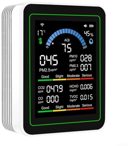 Monitor d'aria WiFi per TUYA 10 sensori anidride carbonica PM2 5 termometro igrometro con display da 2 8 pollici e sistema di colore per ambienti interni (bianco)