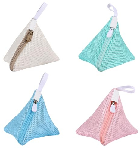 TRKETK 4 Stück Mini Wäschesack Klein Strapazierfähigem Mit Reißverschluss Aus Polyester Dreiecks Waschbeutel Multifunktional für Waschmaschine Socke Schonende von Empfindlicher Wäsche