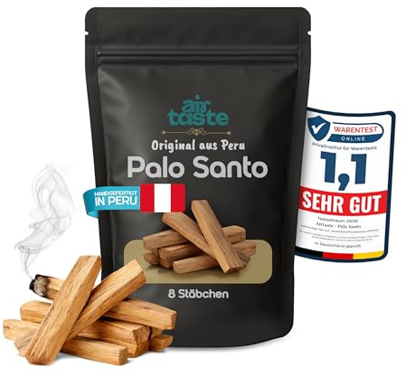 Airtaste® Palo Santo Räucherholz – 8 Holzsticks aus Peru – natürliches Duftholz zum Räuchern – für Aromatherapie, Meditation & bewusste Rituale – nachhaltige Ernte & langsamer Duft
