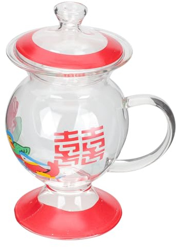 SHOWERORO Taza de Vidrio Tapa Roja 230 Ml Estilo Antiguo Diámetro 9,2 Cm Altura 16,8 Cm Taza Creativa para Café y Agua Uso en Hogar y Cafeterías