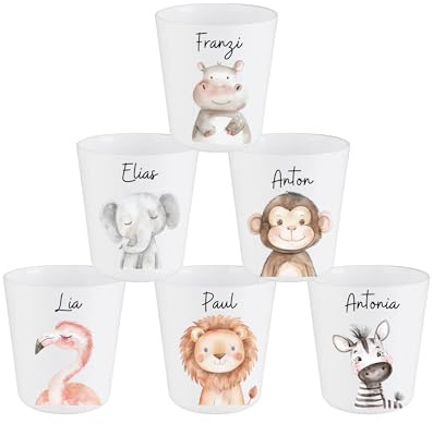 Generisch Personalisierter Kinderbecher mit Namen – 20 süße Tiermotive – bruchfester Kunststoff Becher für Kinder – ideal für Kindergarten, Schule & Geschenk