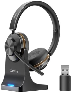 XocvDuy Bluetooth headset, Wireless Headset with Mic for Work, Bluetooth 5.3, Wireless Headsets with AI Noise Cancelling Microphone (Clear Calls & Mic Mute), USB Dongle, for Computer/PC/Laptop