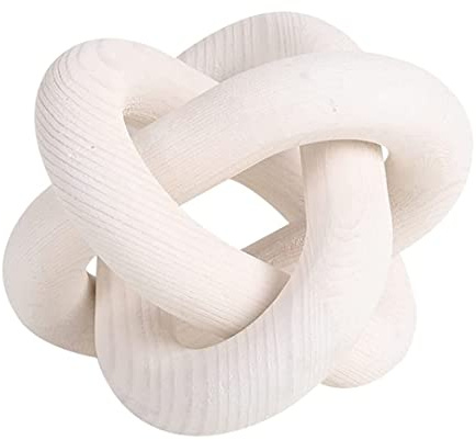 Odoukey Decoración de eslabones de Cadena de Madera con Nudo de Madera, decoración de Nudos de 3 eslabones Blancos, Cadena Decorativa Tallada de 6 Pulgadas para Mesa de Centro