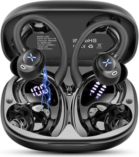 Bluetooth Kopfhörer Sport, 2026 In Ear Kopfhörer Bluetooth 5.4 mit 60h Spielzeit, IPX7 Wasserdichte Kopfhörer Kabellos Bluetooth mit LED Display, Tiefer Bass Hi-Fi Stereo für Arbeit & Fitness USB-C