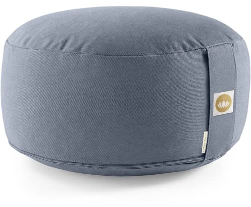 Lotuscrafts® Meditationskissen mit 15 cm Sitzhöhe, Yoga Kissen mit Dinkelfüllung, Yogakissen Rund, Bodenkissen Rund, Yogakissen Meditationskissen, Yogakissen Bezug waschbar, GOTS Zertifiziert