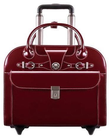 McKlein EDGEBROOK, Top Grain Cowhide Leather, 15 Leather Vertical Wheeled Ladies' Laptop/ Computer & Tablet Business Briefcase Bag/ Women's Rolling Overnight Travel Bag, Removable trolley case