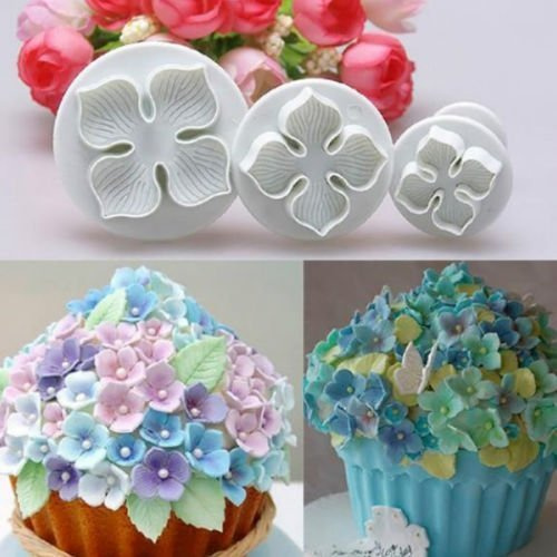 3 x Fondant-Formen in Hortensienblüten-Form, für Fondantverzierungen für Kuchen