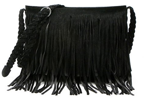 Aivtalk - Damen Fashion Fransentasche Handtasche Schultertasche Umhängetasche aus künstlichem Wildleder - Schwarz