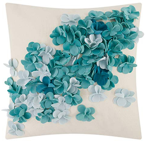 JWH 3D Flower Pillow Covers Aesthetic Decorative Throw Pillow Floral Accent Pillow Cases Handmade Cushion for Couch Living Room Bed Chair Decor Pillowcase Euro Shams 18x18 Beige Teal Blue