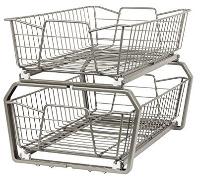 ClosetMaid ausziehbares Schrankregal, strapazierfähig, ausziehbare Speisekammerregale, Schubladen für Küche, Bad, zwei Ebenen, Nickelfarben