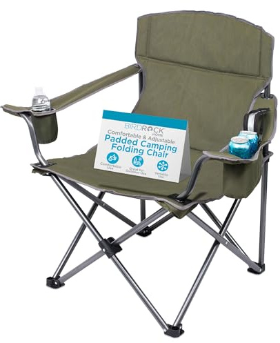Internet's Best XL Padded Camping Folding Chair - Cooler Bag - Outdoor - Green - Sports - Insulated Cup Holder - Heavy Duty - Carrying Case - Beach - Extra Wide - Quad