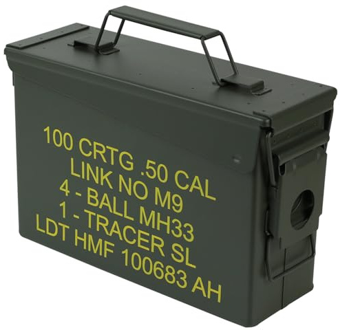 HMF 70010 Cassa per le Munizioni in stile militare USA, Secchio porta Munizioni, Scatola di Metallo, 27,5 x 17,5 x 9,5 cm, verde