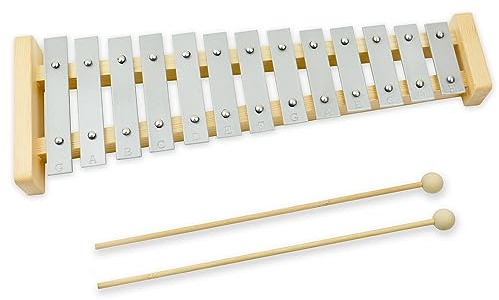 A-Star 13-Noten-Sopran-Glockenspiel-Xylophon mit silbernen Tasten und zwei Holzschlägeln – diatonisch, 2 Oktaven G5 bis E6