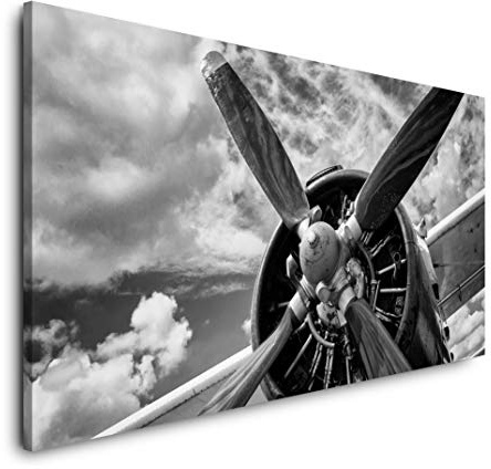 Flugzeug im Retro Design 120x 60cm Panorama Leinwand Bild XXL Format Wandbilder Wohnzimmer Wohnung Deko Kunstdrucke
