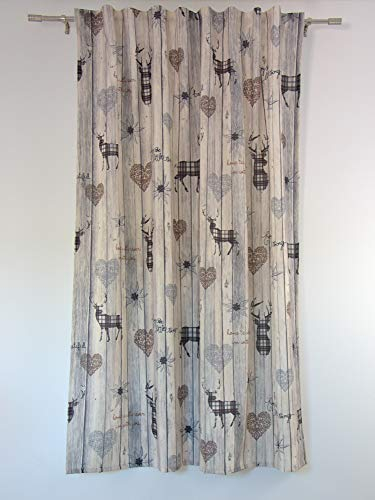 Clever-Kauf-24 Schal mit verdeckten Schlaufen Vorhang Gardine Landhaus Hirsch braun BxH 135 x 145/175/245 cm | Blickdicht | weich fließender Stoff (bügelleicht) | (BxH 135x145cm)