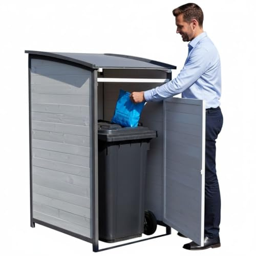 Melko Mülltonnenbox Einzelbox 120 Liter aus Holz Anthrazit/Weiß 73 x 85 x 127 cm, inkl. Rückwand