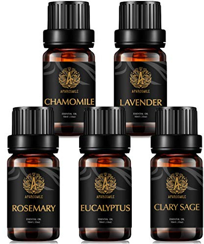 100% reines Lavendel ätherisches Öl Kit, therapeutische Grade Krautöl Set, 5x10ml Aromatherapie Kamille ätherisches Öl Set für Diffusor - Eukalyptus, Rosmarin, Clary Salbei, Lavendel, Kamille Öl