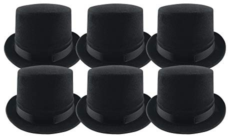Carnavalife Pack 6 Sombrero chistera de Copa de Fieltro Satén Gorro de Ronda Mago con Cinta de Raso Accesorios del Traje de Fiesta (Negro)