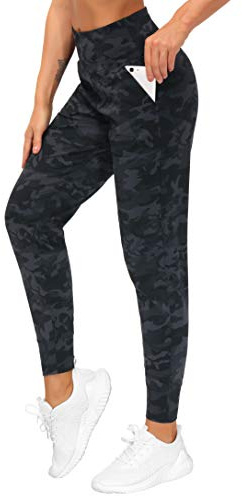 THE GYM PEOPLE Women's Joggers Pants Lightweight Athletic Leggings Tapered Lounge Pants for Workout, Yoga, Running (Large, BlackGrey Camo)