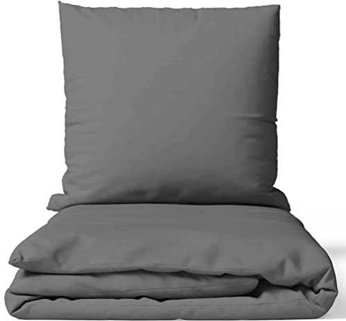Leonado Vicenti Uni Bettwäsche-Set 135x200 Microfaser mit Reißverschluss Allen Farben wählbar, Farbe:Grau