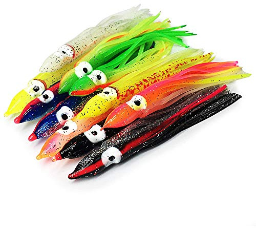 ANCLLO 30 esche morbide multicolore per polipo, con gonna a forma di calamari, esche per pesca a traina in acqua salata