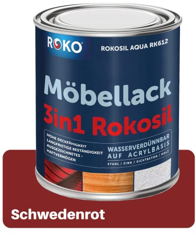 ROKO Möbellack - 3,6 Kg Schwedenrot - 3in1 Möbelfarbe auf Wasserbasis - Seidenmatt - Für Holz, Metall & Kunststoff