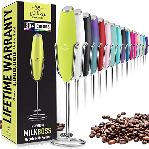 Zulay Kitchen Milk Frother Wand – High-Speed Handheld Frother with Upgraded Stand – Electric Foam Maker with Stainless Steel Whisk
