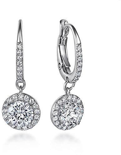 Funkelnde Creolen Ohrringe in funkelnden Kristallpavé mit Tropfen Anhänger I Kreolen hängend mit Zirkonia Steinen I Schmuck in hochwertiger Juweliersqualität (Silber)