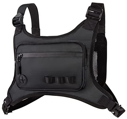 KINGSLONG Running Chest Pack Lightweight: Outdoor Sports Vest Bag - Phone Holder Cycling Hiking Workout Skiing for Men Women, Black, 34.3 x 30.5 x 1.3 CM, Outdoor