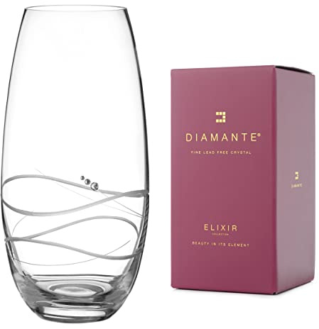 DIAMANTE Swarovski Barrel Tapered Vase 'Soho' - Hand Cut Crystal Vase with Swarovski Crystals - 25cm